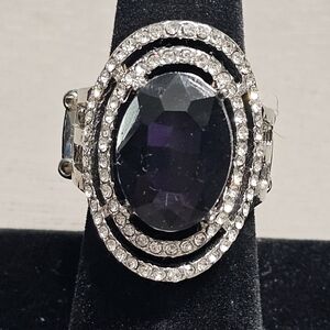 Vintage Amethyst & White Rhinestone Stretch Statement Ring